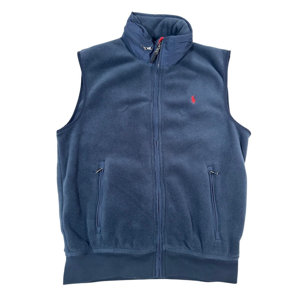Polo Ralph Lauren Mens Vest Fleece Full Zip Blue Red Pony Logo Size Large